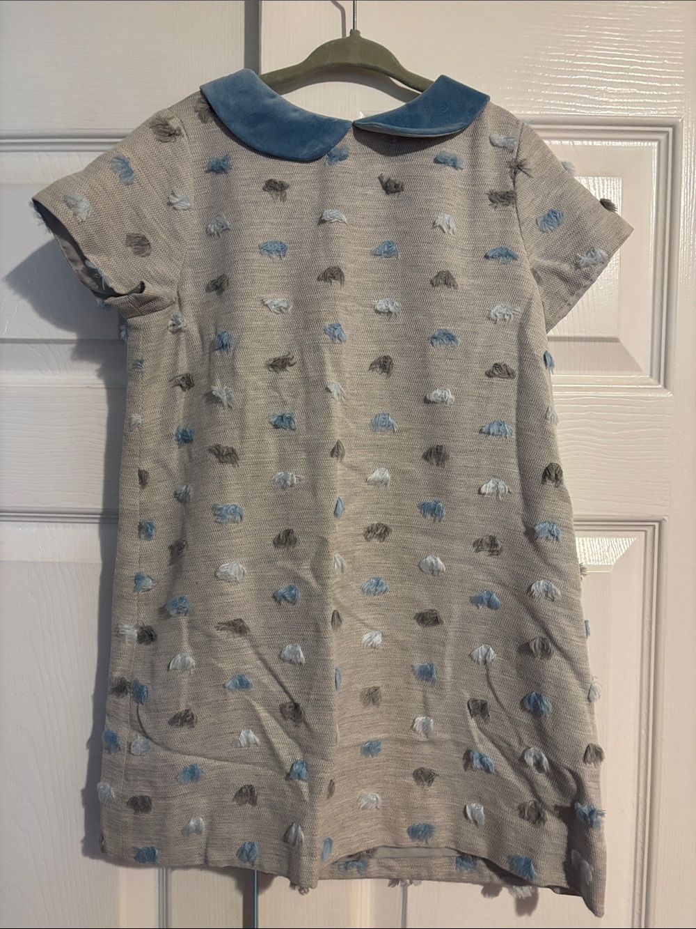 Florence Eiseman Grey Dress with Blue Velvet Peter Pan Collar
